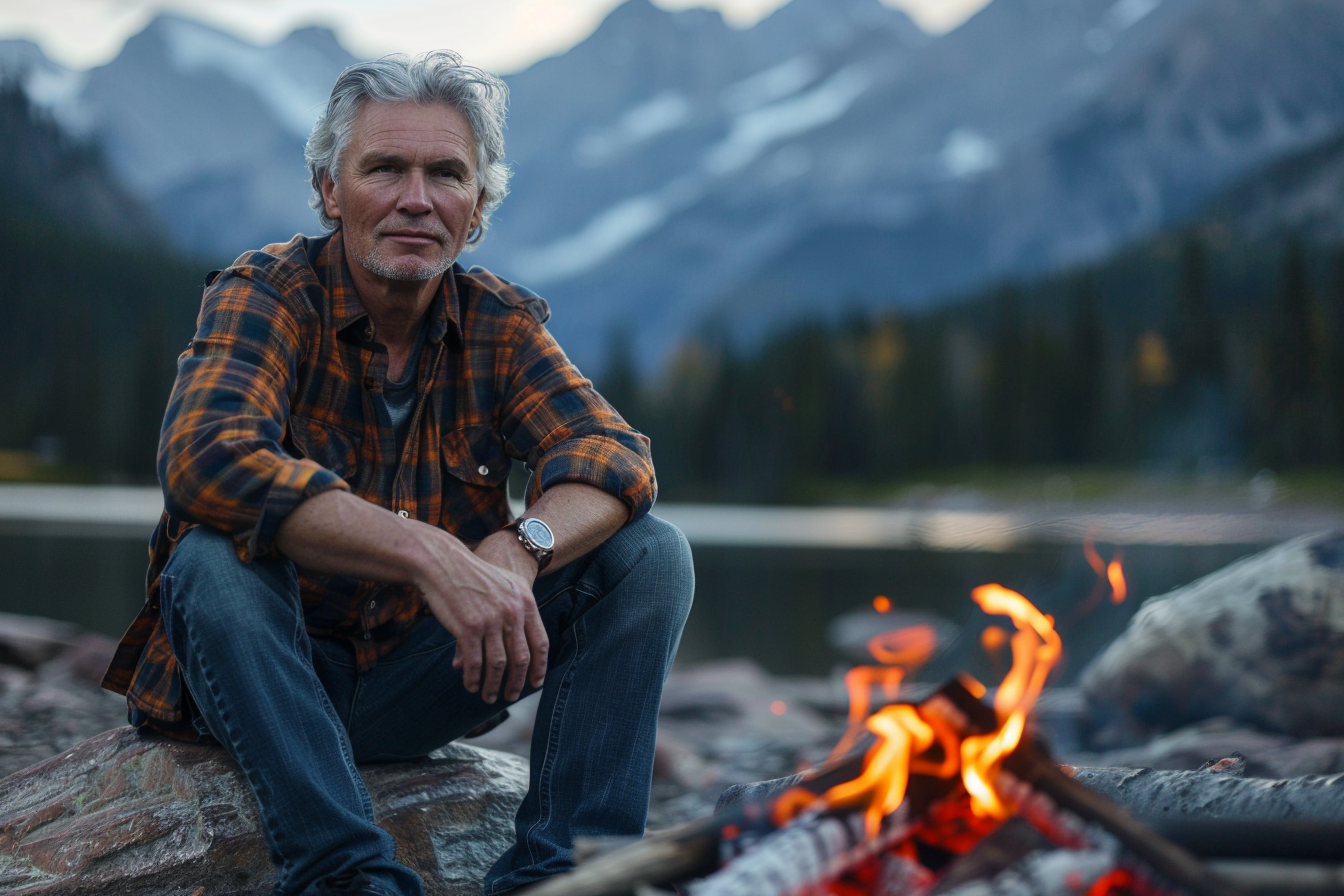 Image gratuite Homme assis près d&rsquo;un feu de camp à la montagne 3