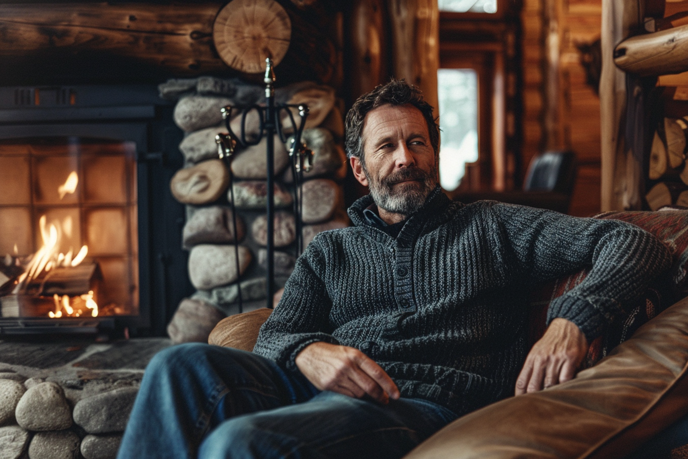 Image gratuite Homme assis près d&rsquo;une cheminée en montagne 1