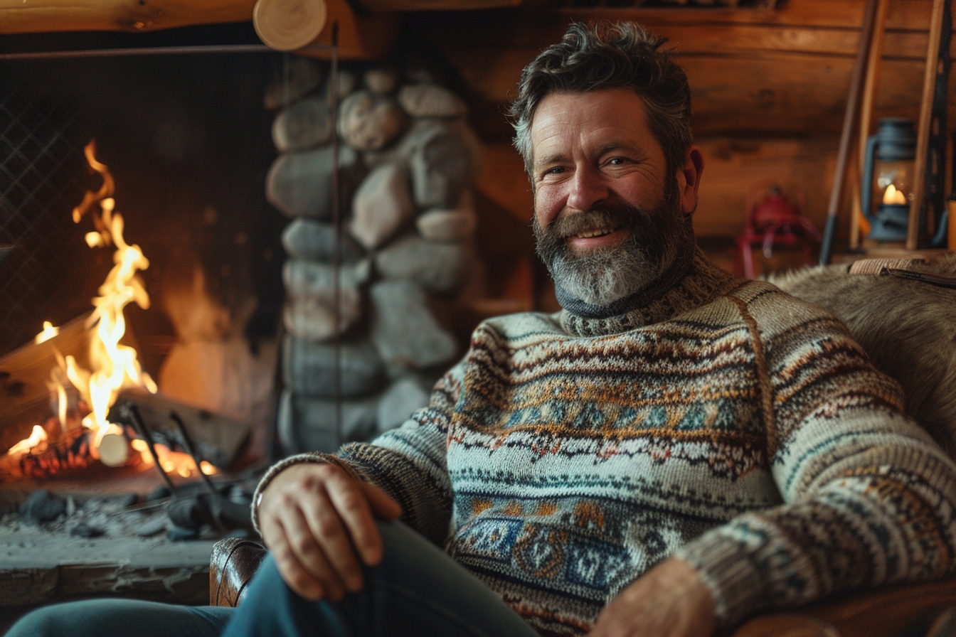 Image gratuite Homme assis près d&rsquo;une cheminée en montagne 2