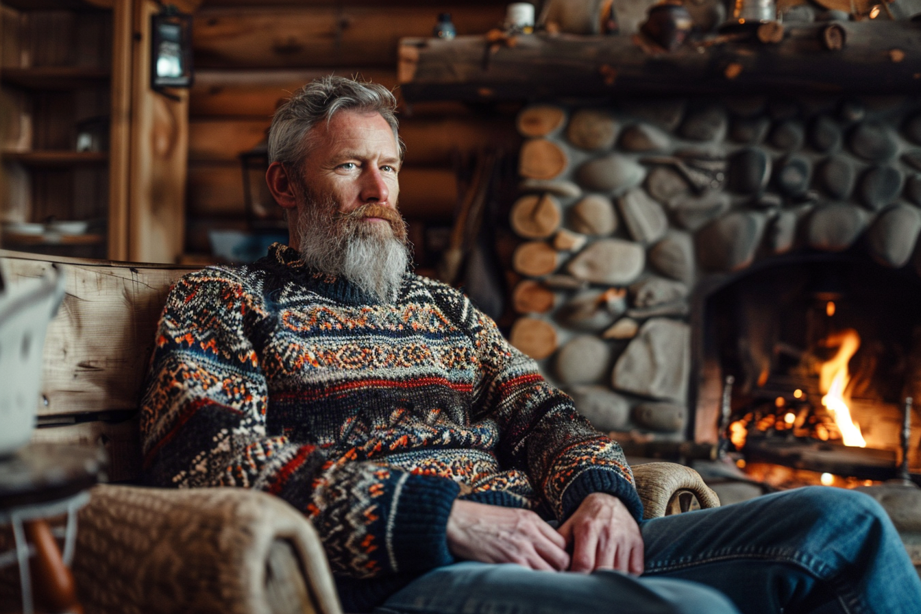 Image gratuite Homme assis près d&rsquo;une cheminée en montagne 3