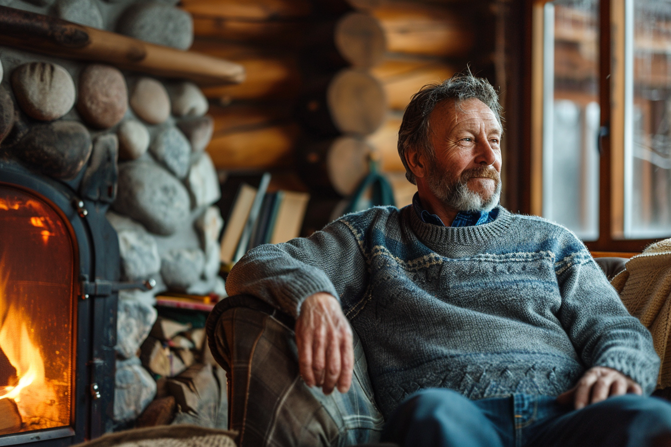 Image gratuite Homme assis près d&rsquo;une cheminée en montagne 4