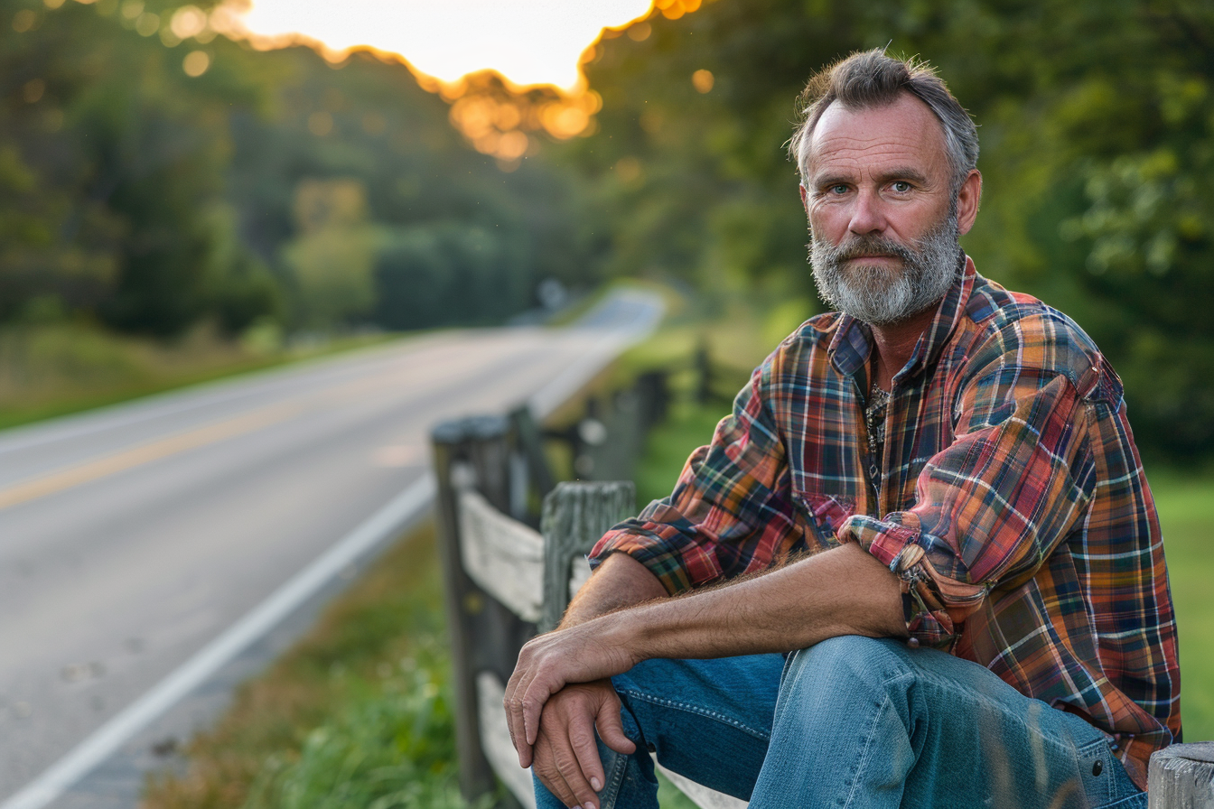Image gratuite Homme assis sur une clôture à la campagne 1