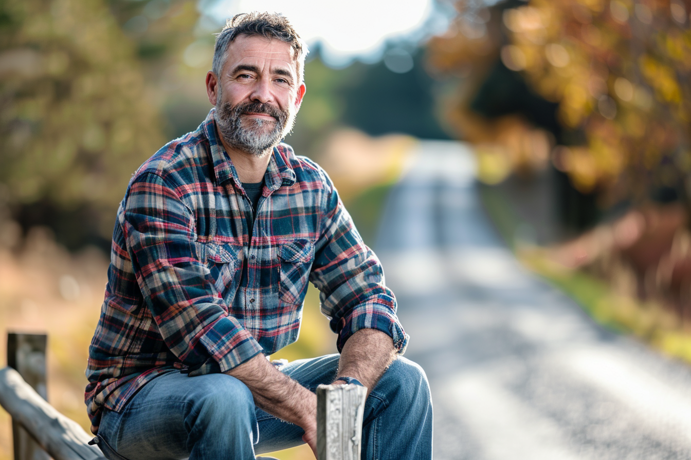 Image gratuite Homme assis sur une clôture à la campagne 2