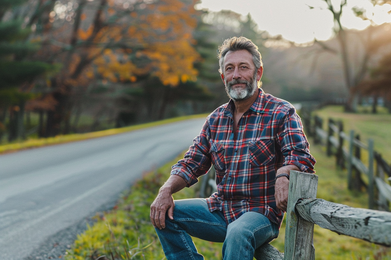 Image gratuite Homme assis sur une clôture à la campagne 4