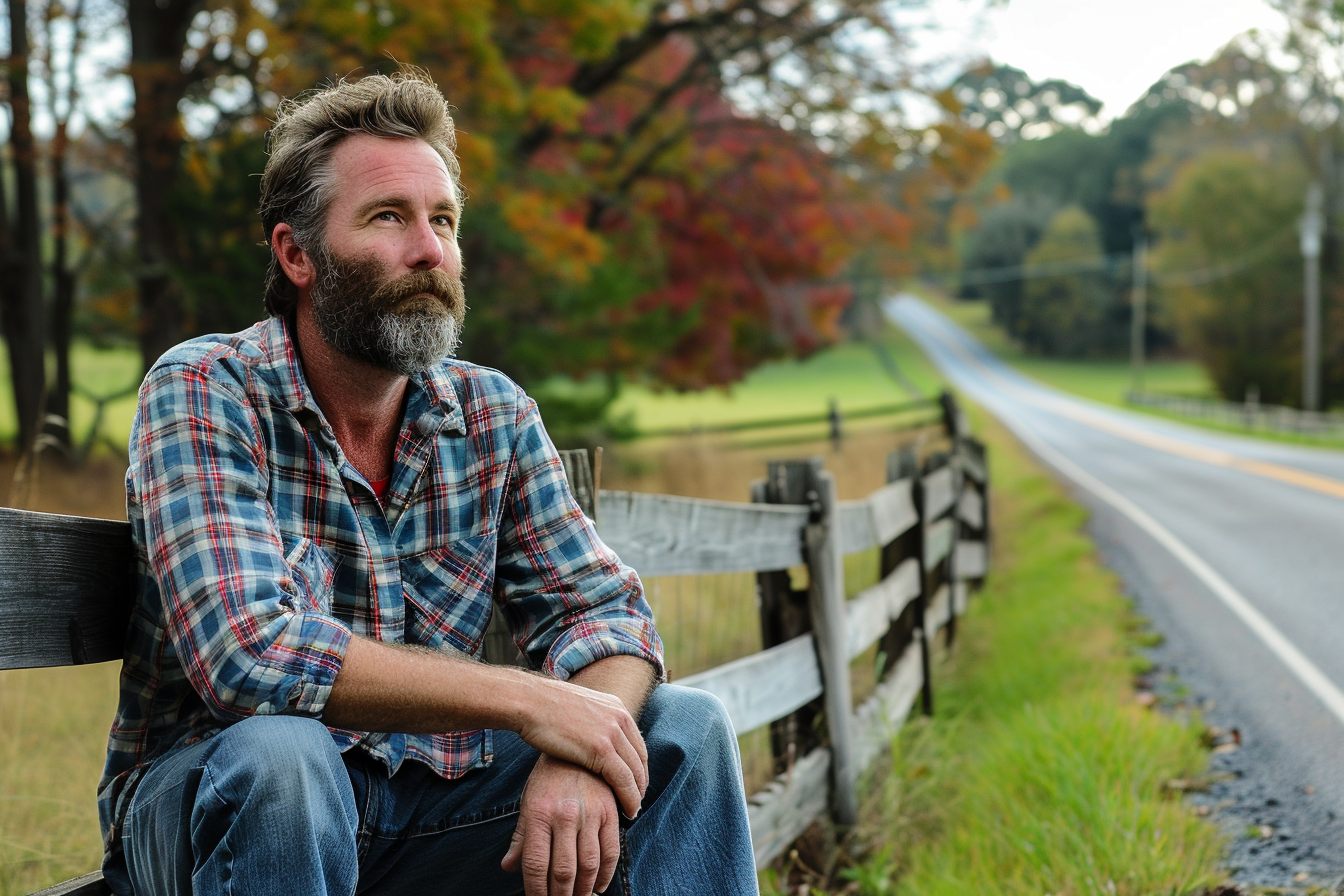 Image gratuite Homme assis sur une clôture à la campagne 5