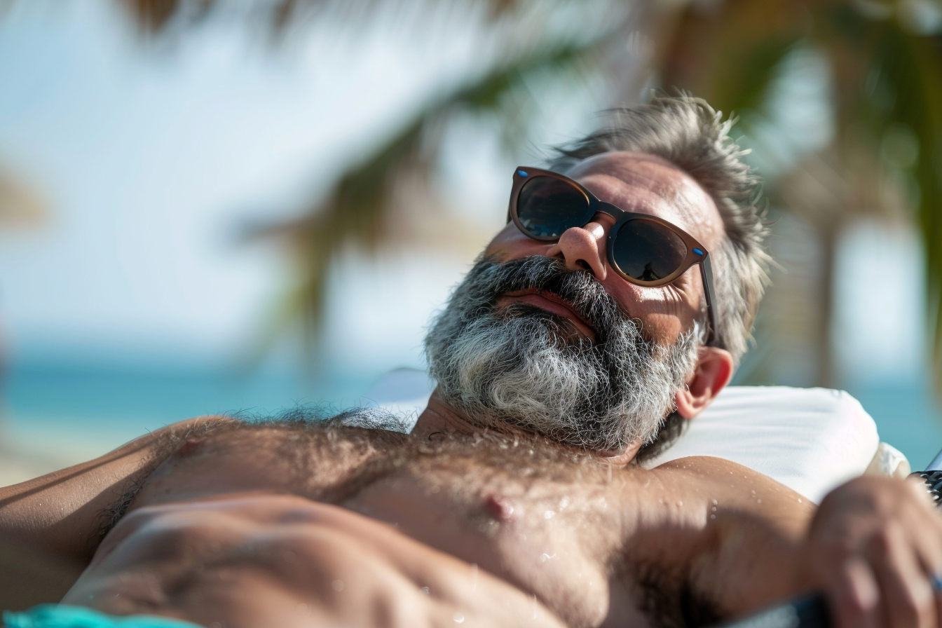 Image gratuite Homme bronzant sur une chaise longue près de la plage 4