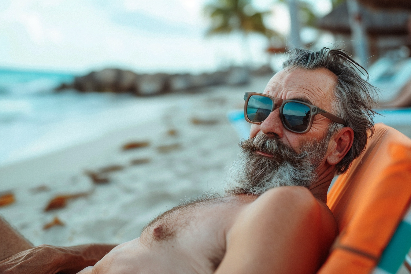 Image gratuite Homme bronzant sur une chaise longue près de la plage 5