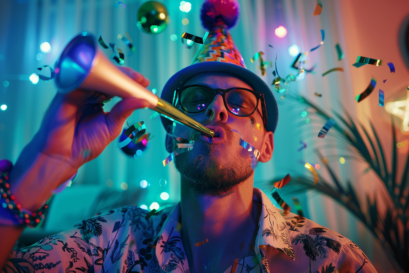 Image gratuite Homme, chapeau fête, klaxon, fête maison, Nouvel An 1