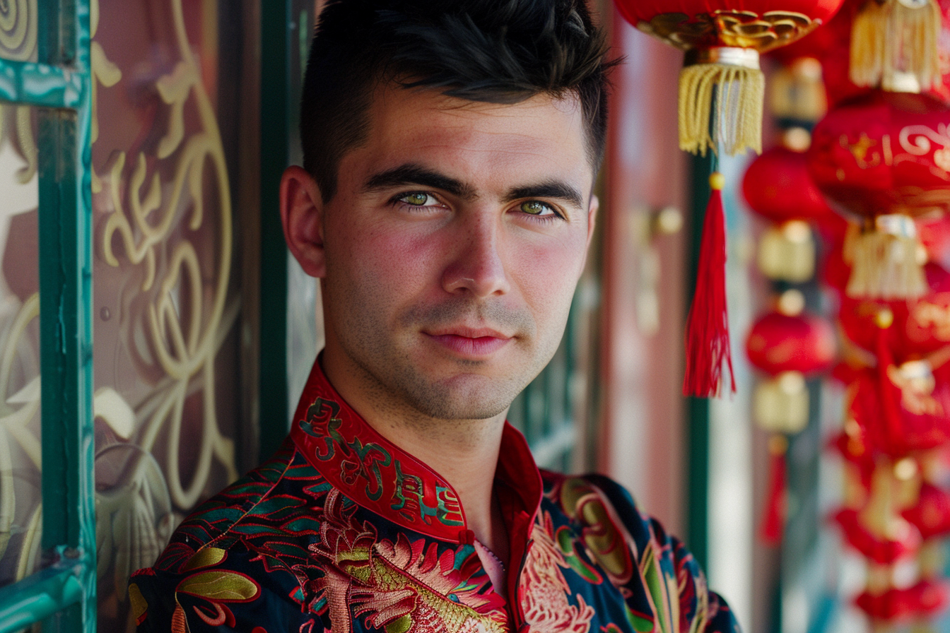 Image gratuite Homme cheveux noirs yeux verts fête Nouvel An chinois 1