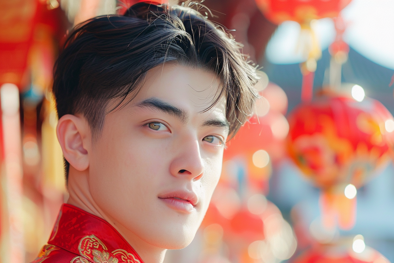 Image gratuite Homme cheveux noirs yeux verts fête Nouvel An chinois 2