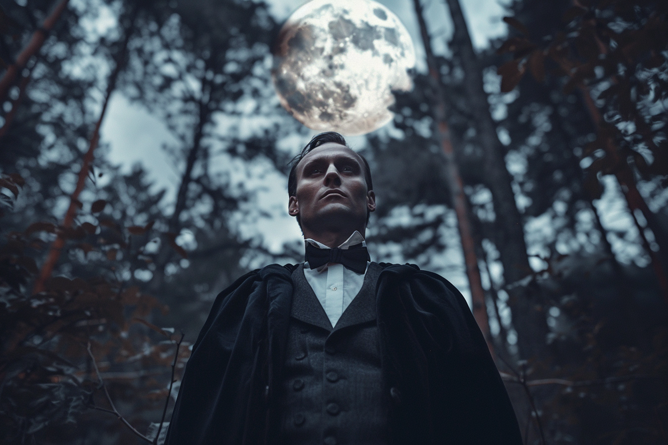 Image gratuite Homme, costume vampire, forêt hantée, pleine lune 2