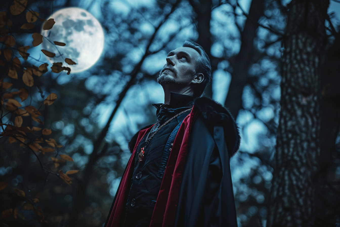 Image gratuite Homme, costume vampire, forêt hantée, pleine lune 3