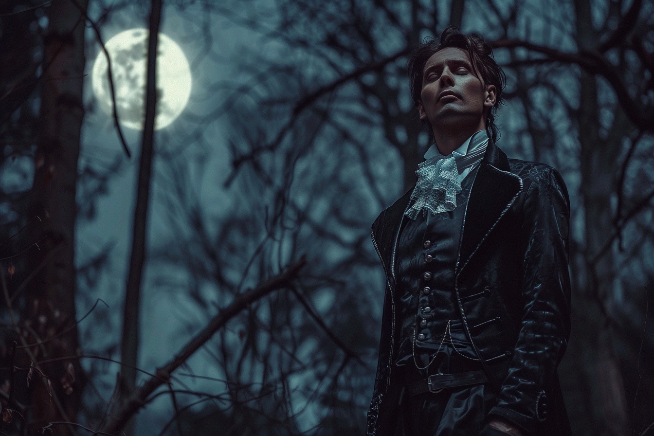 Image gratuite Homme, costume vampire, forêt hantée, pleine lune 4