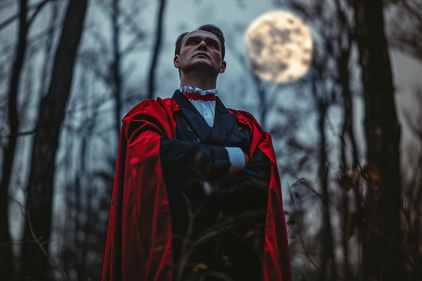 Image gratuite Homme, costume vampire, forêt hantée, pleine lune 5