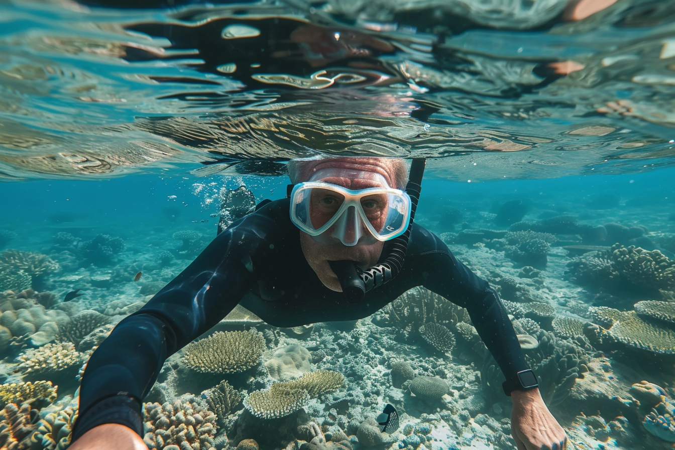 Image gratuite Homme explorant des récifs coralliens 3