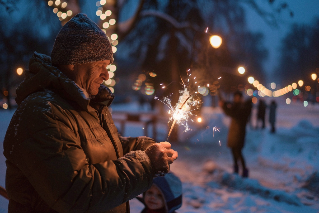 Image gratuite Homme, feux d&rsquo;artifice, famille, parc enneigé, Nouvel An 1