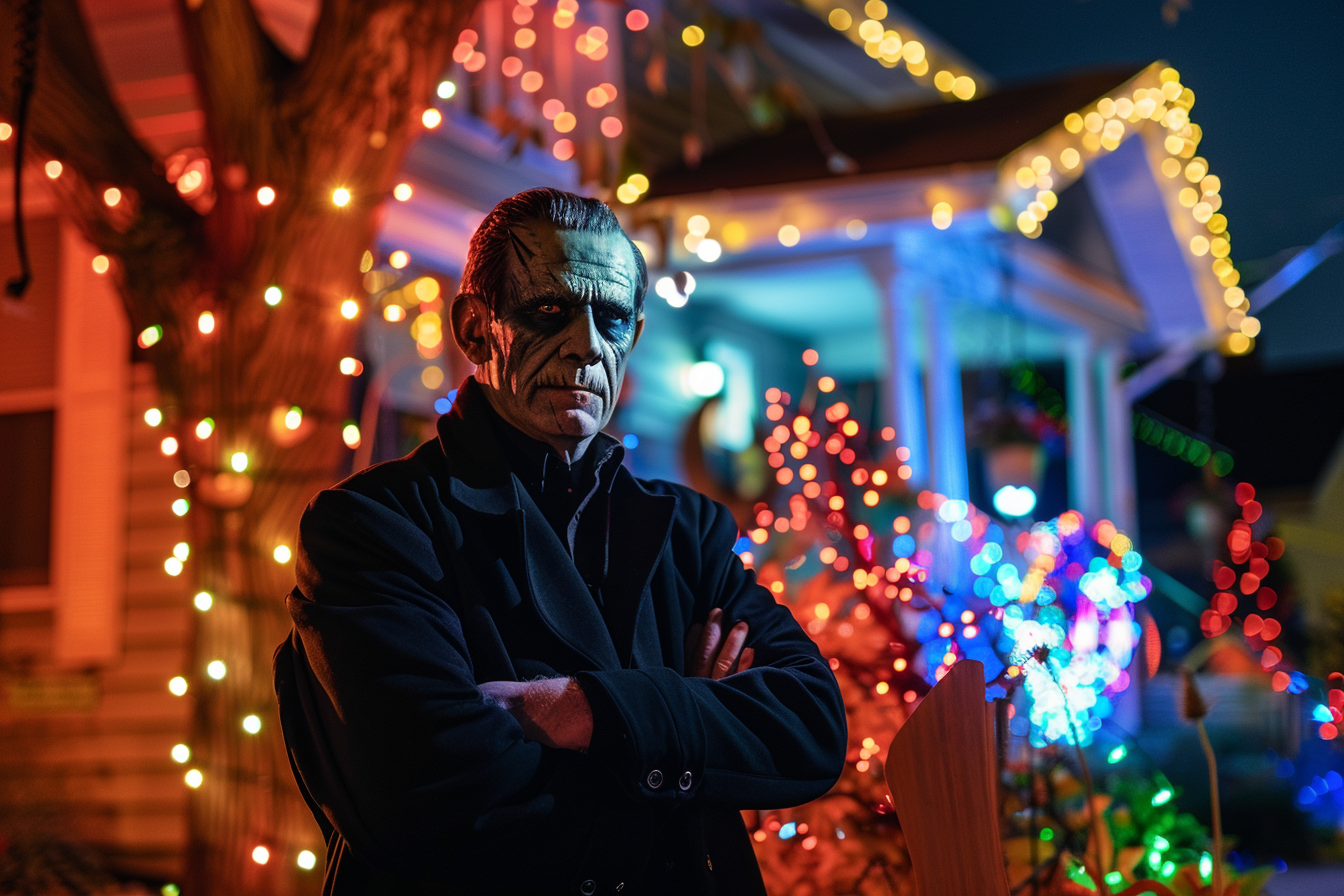 Image gratuite Homme Frankenstein, maison, lumières Halloween 1