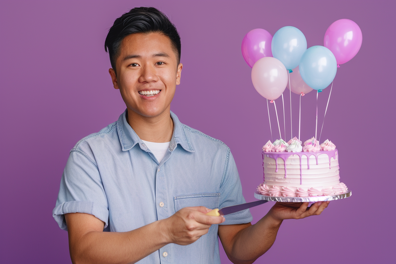 Image gratuite Homme joyeux coupant un gâteau d&rsquo;anniversaire 1