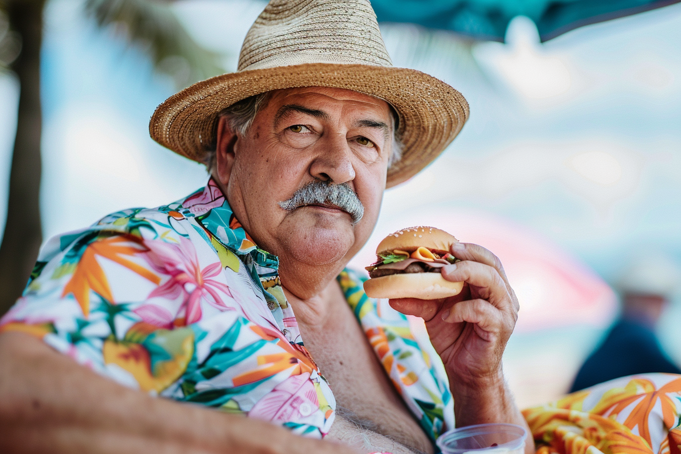 Image gratuite Homme mangeant un sandwich sur une serviette de plage 1