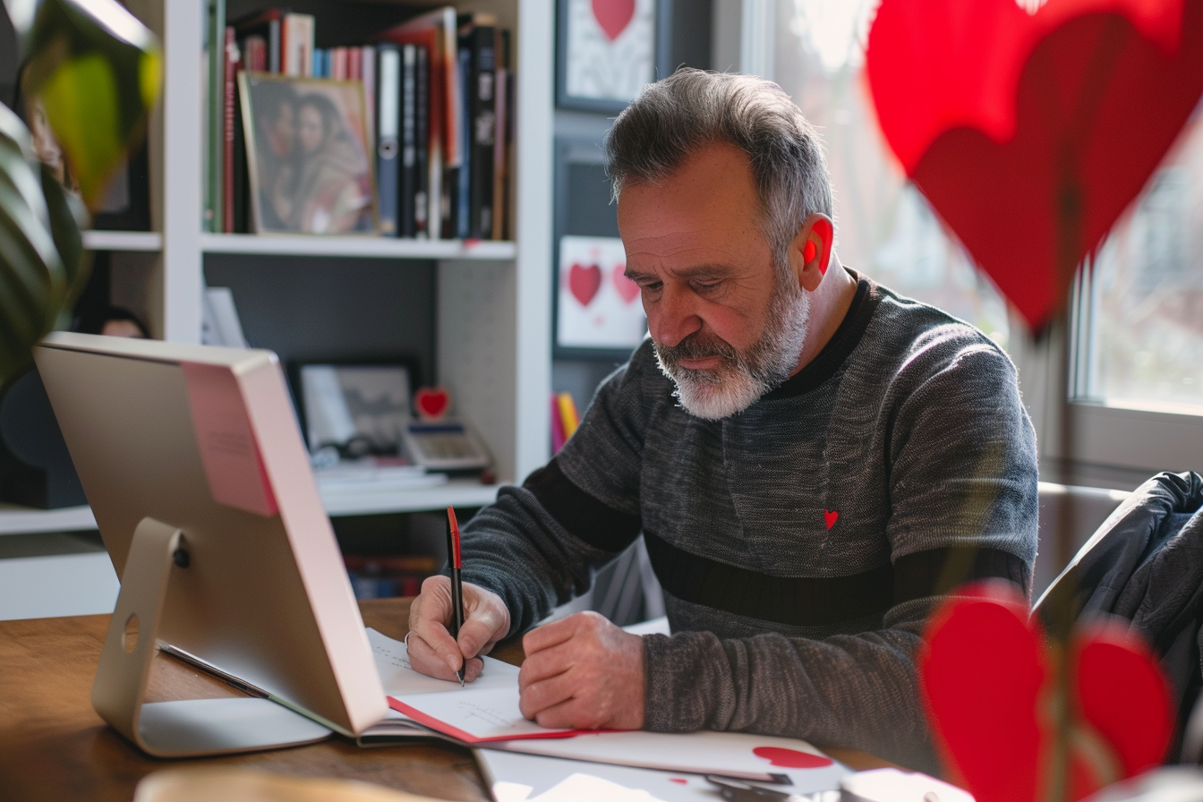 Image gratuite Homme, message sincère, carte Saint-Valentin, bureau 1