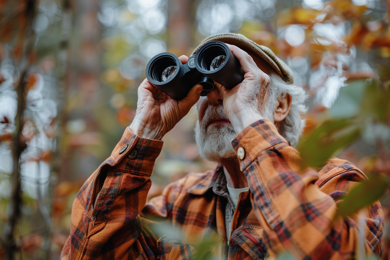 Image gratuite Homme observant les oiseaux dans une forêt 3