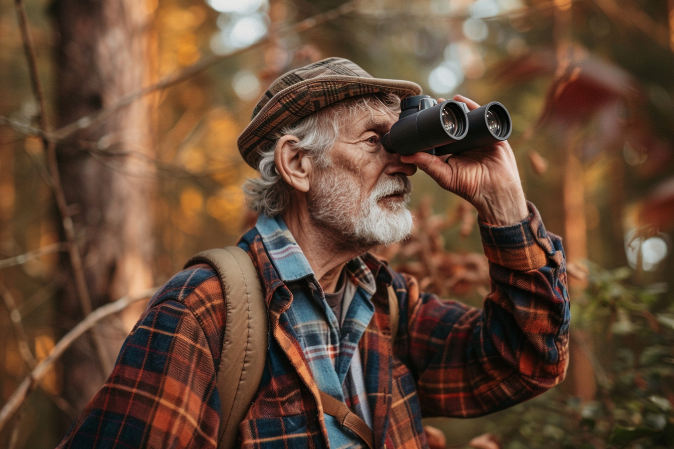 Image gratuite Homme observant les oiseaux dans une forêt 4
