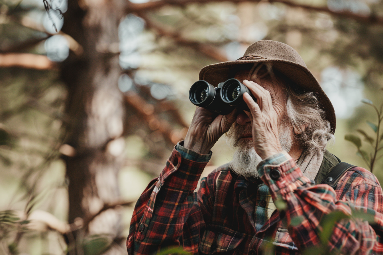 Image gratuite Homme observant les oiseaux dans une forêt 6