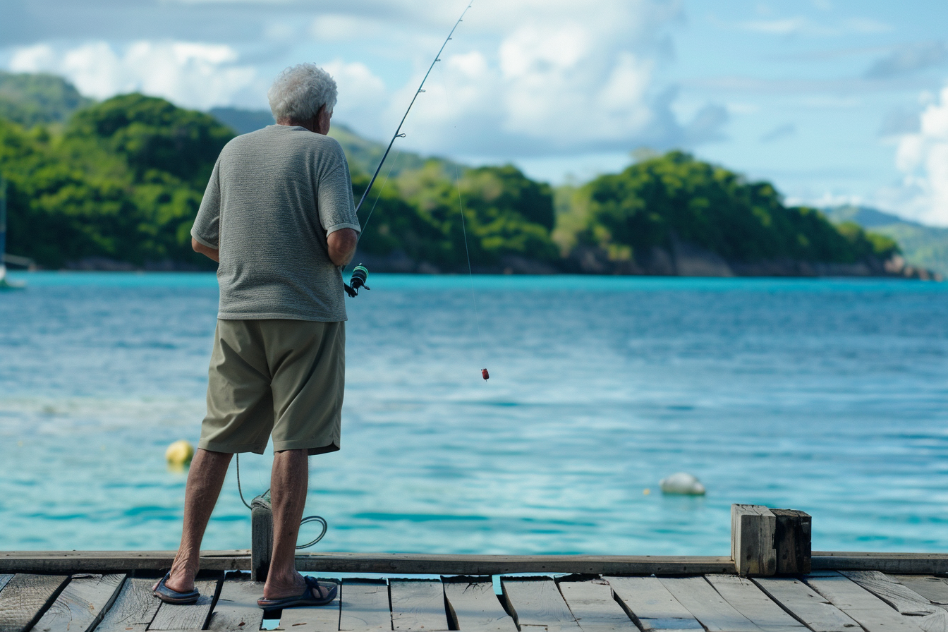 Image gratuite Homme pêchant depuis un quai sur une île 1