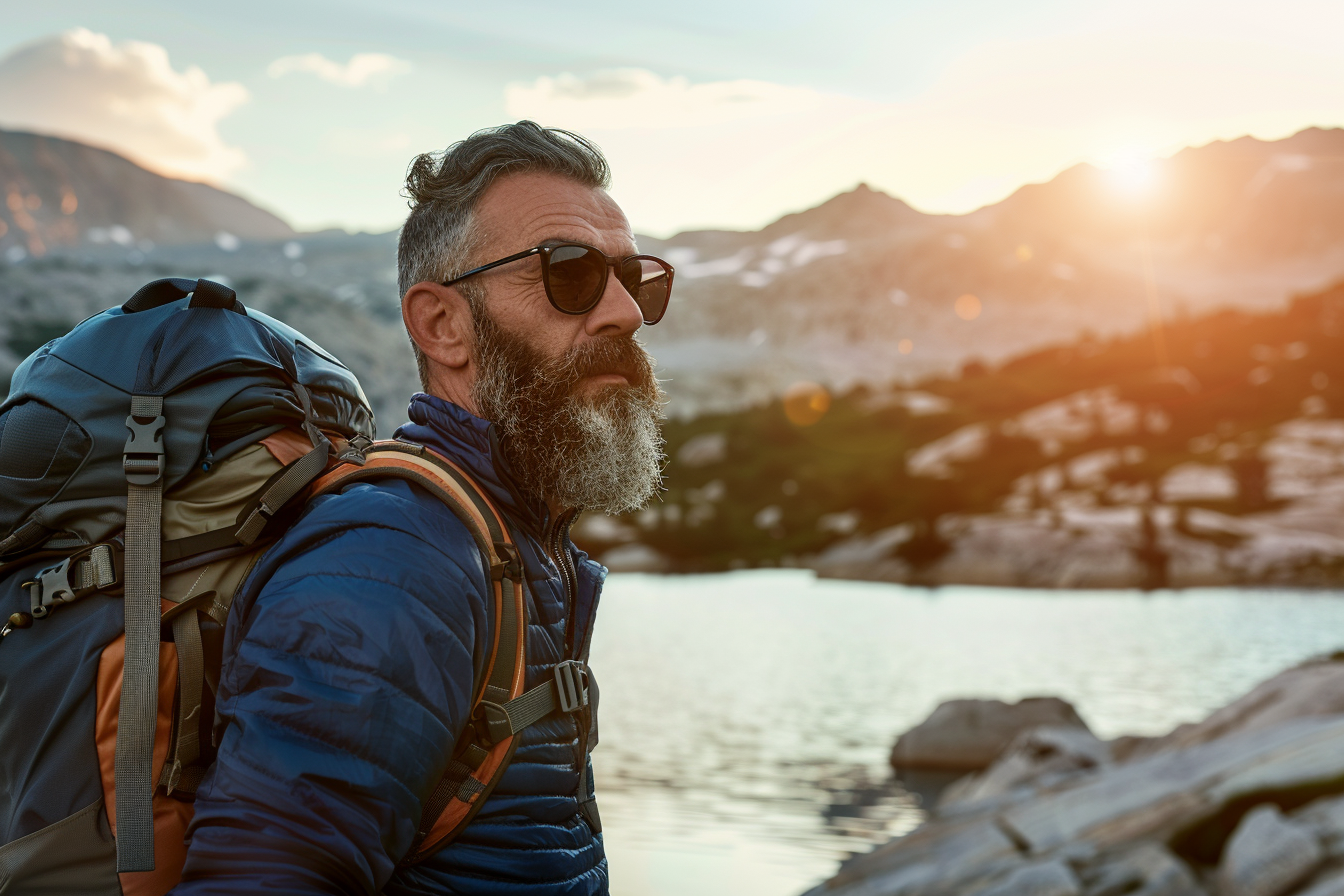 Image gratuite Homme près d&rsquo;un lac de montagne au coucher du soleil 5