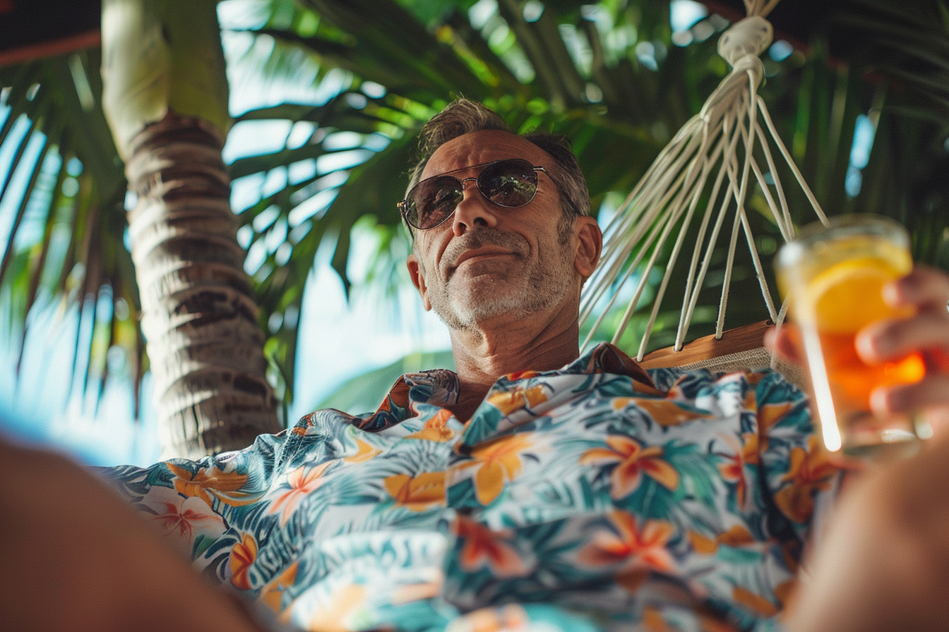 Image gratuite Homme relaxant sur un hamac avec un cocktail 3