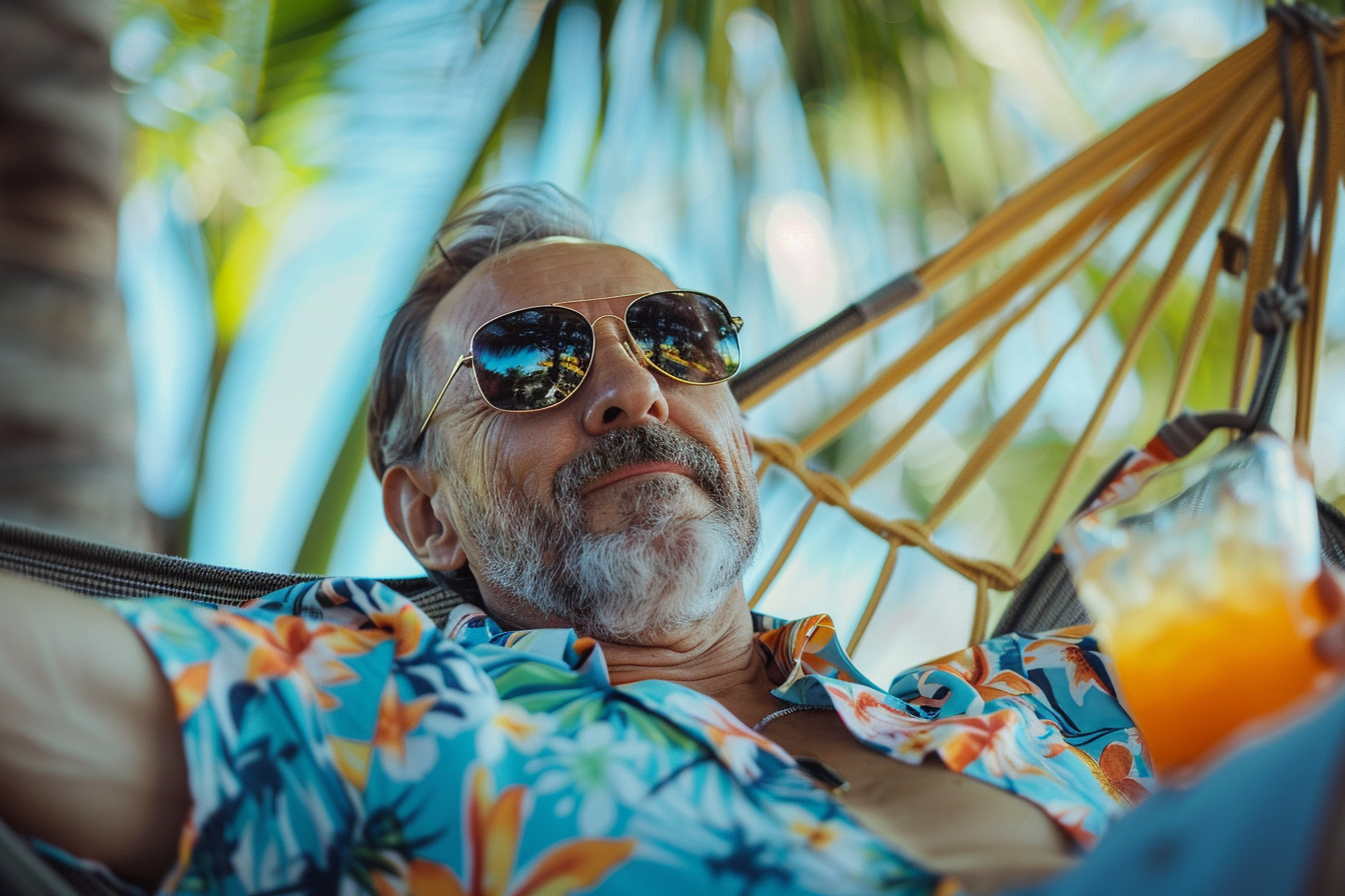 Image gratuite Homme relaxant sur un hamac avec un cocktail 4