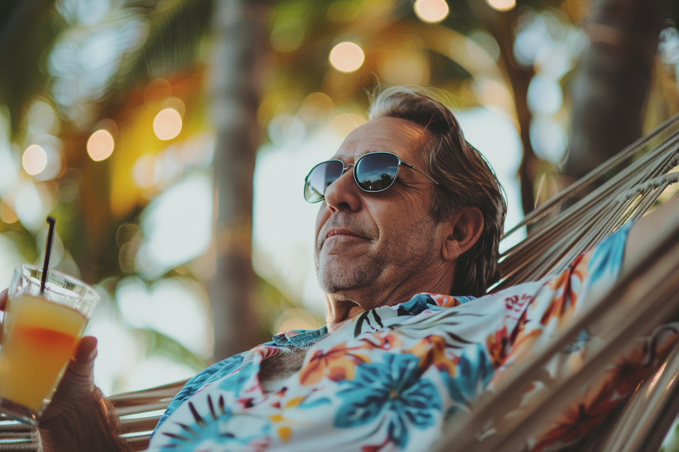 Image gratuite Homme relaxant sur un hamac avec un cocktail 5