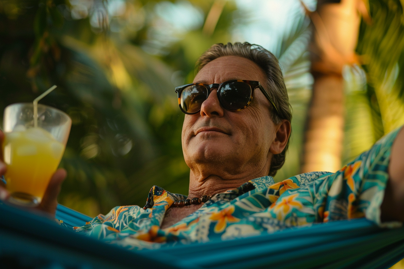 Image gratuite Homme relaxant sur un hamac avec un cocktail 7