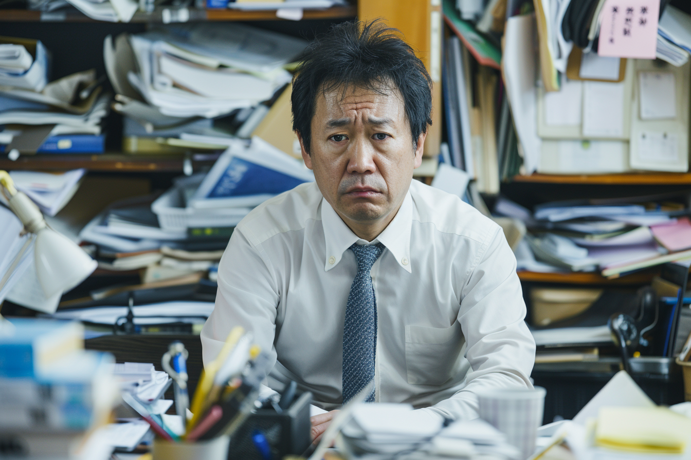 Image gratuite Homme stressé au bureau encombré 2