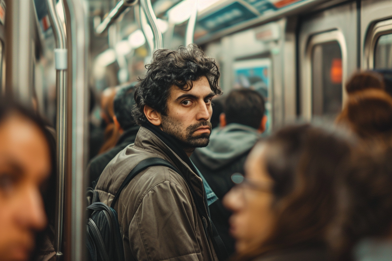 Image gratuite Homme trajet travail métro bondé 1