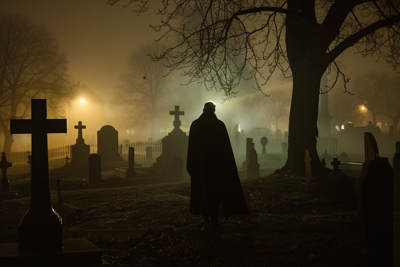 Image gratuite Homme vampire, cimetière brumeux, minuit 1