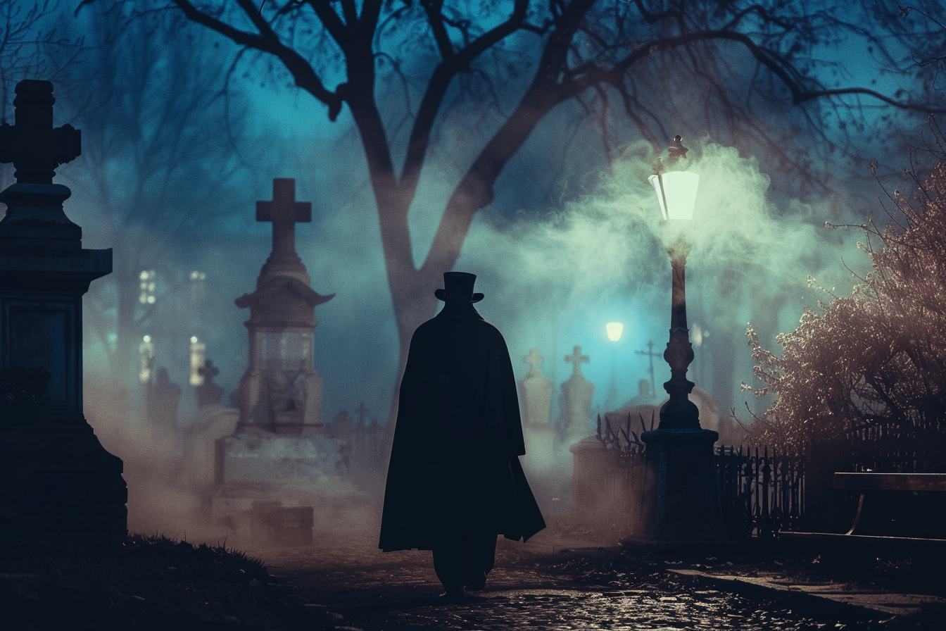 Image gratuite Homme vampire, cimetière brumeux, minuit 3