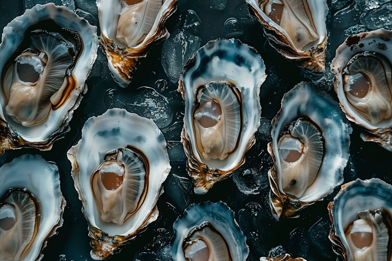 Image gratuite Huîtres ouvertes sur fond sombre 1