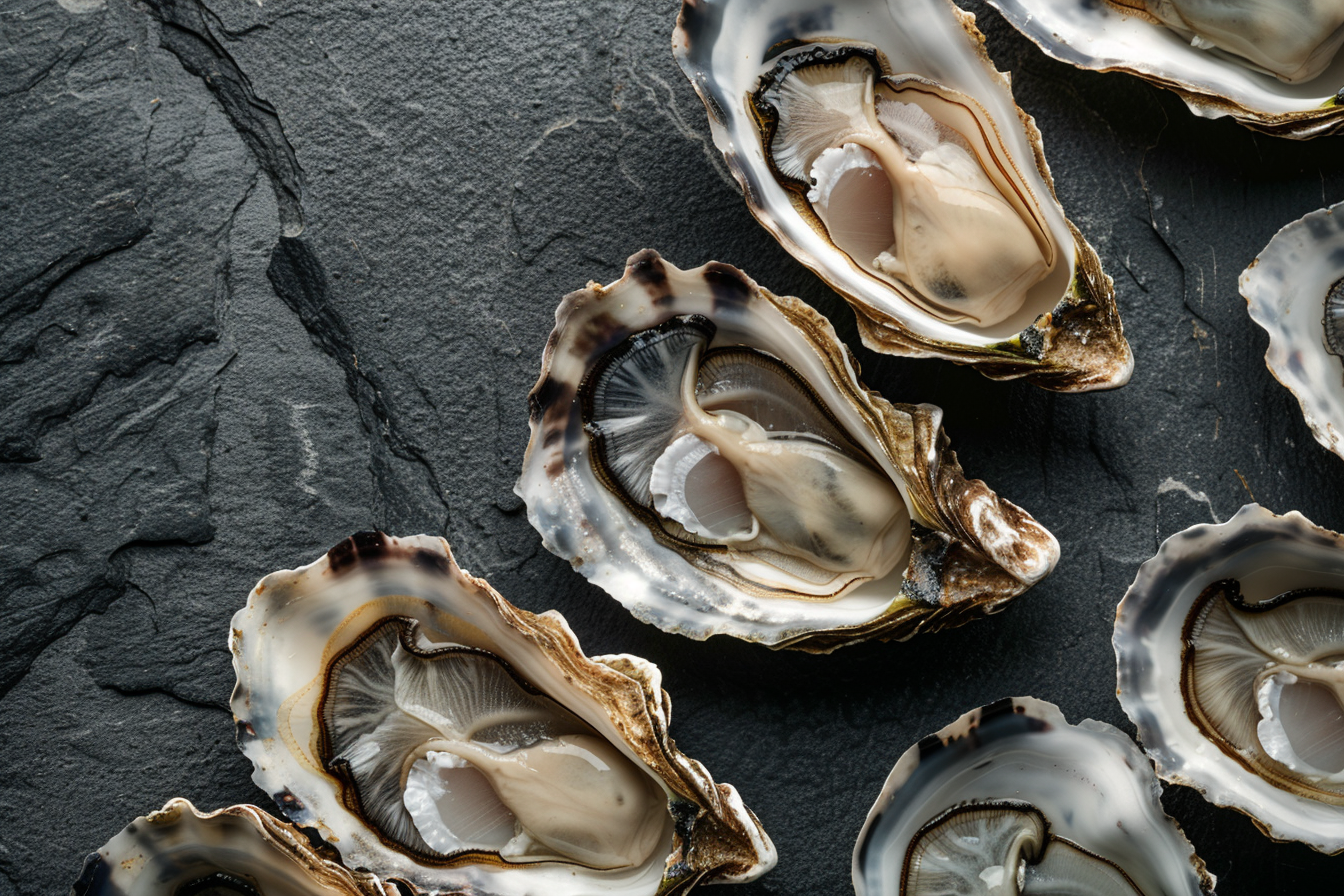 Image gratuite Huîtres ouvertes sur fond sombre 2
