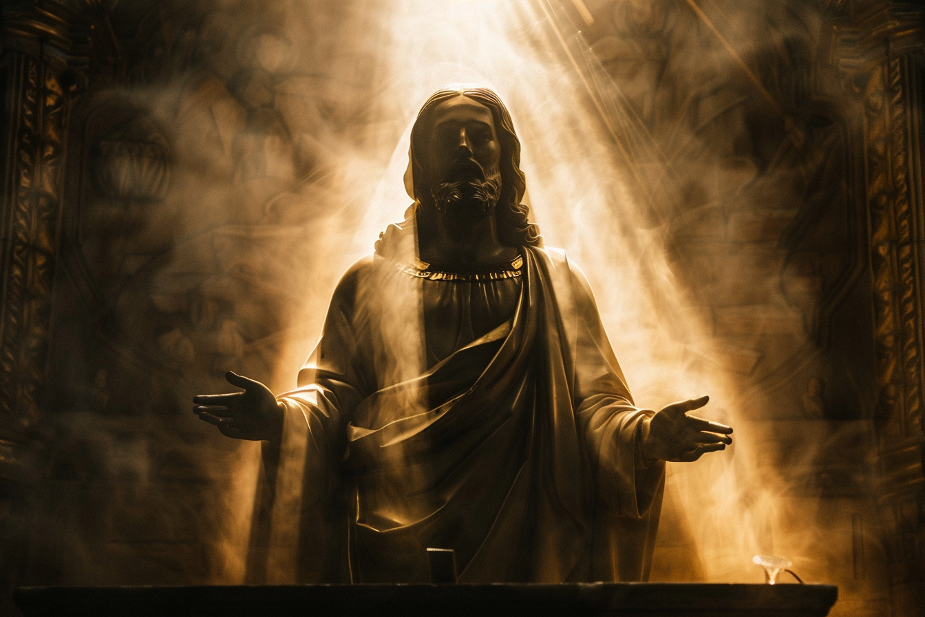 Image gratuite Image rétroéclairée statue Christ, chapelle sombre 1