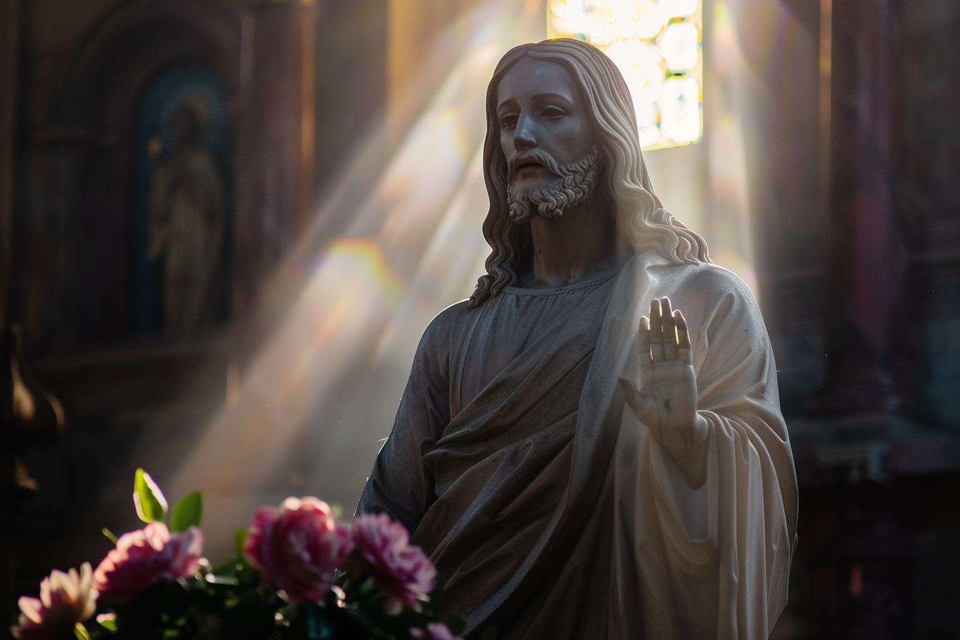 Image gratuite Image rétroéclairée statue Christ, chapelle sombre 3