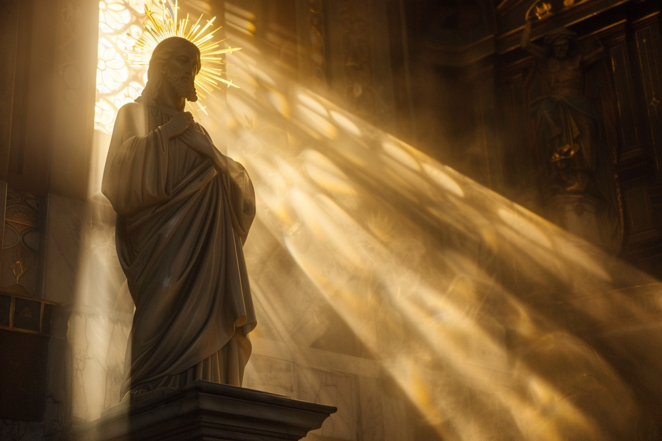 Image gratuite Image rétroéclairée statue Christ, chapelle sombre 4