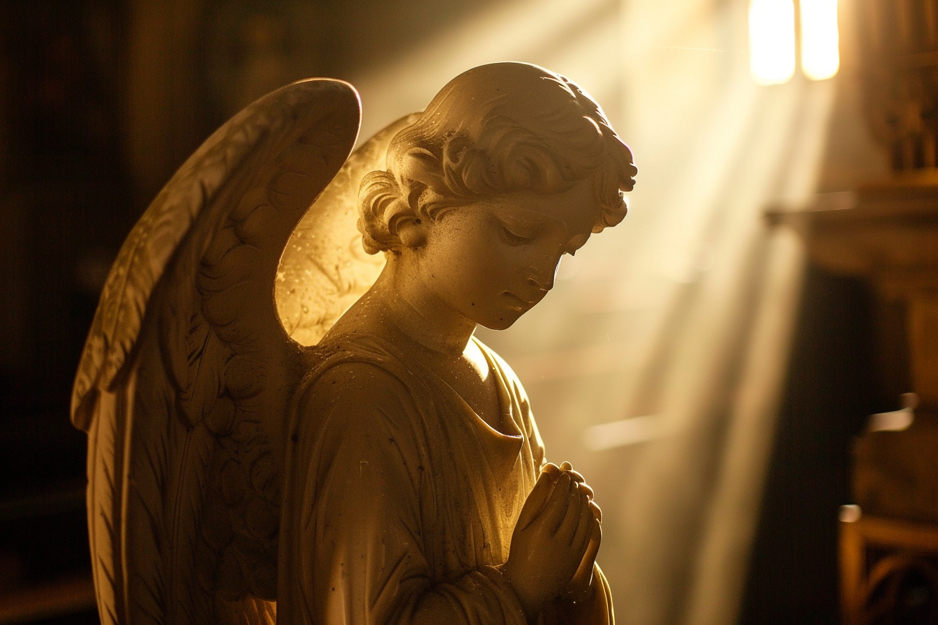 Image gratuite Image rétroéclairée statue d&rsquo;un ange, chapelle sombre 1