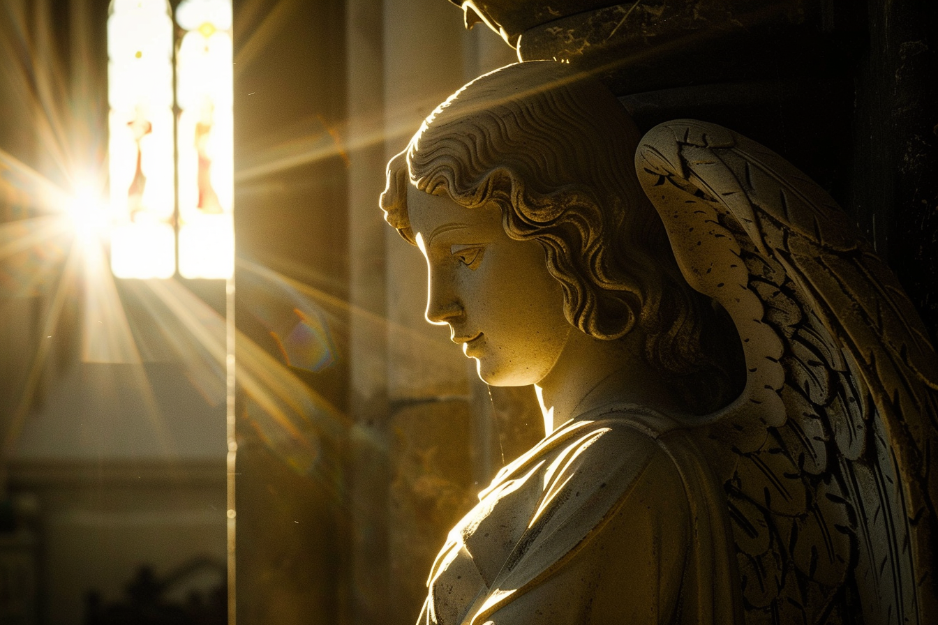 Image gratuite Image rétroéclairée statue d&rsquo;un ange, chapelle sombre 2