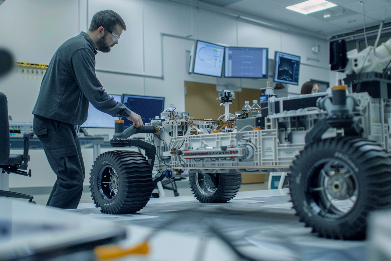 Image gratuite Ingénieurs construisant un rover spatial 1