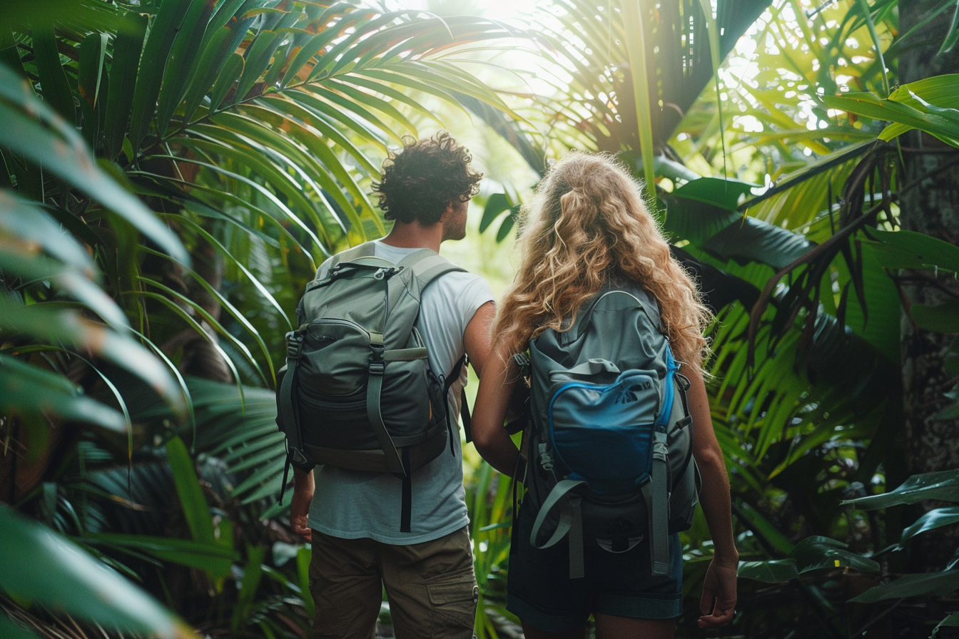 Image gratuite Jeune couple en randonnée dans une forêt tropicale 1