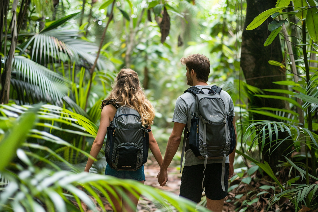 Image gratuite Jeune couple en randonnée dans une forêt tropicale 2