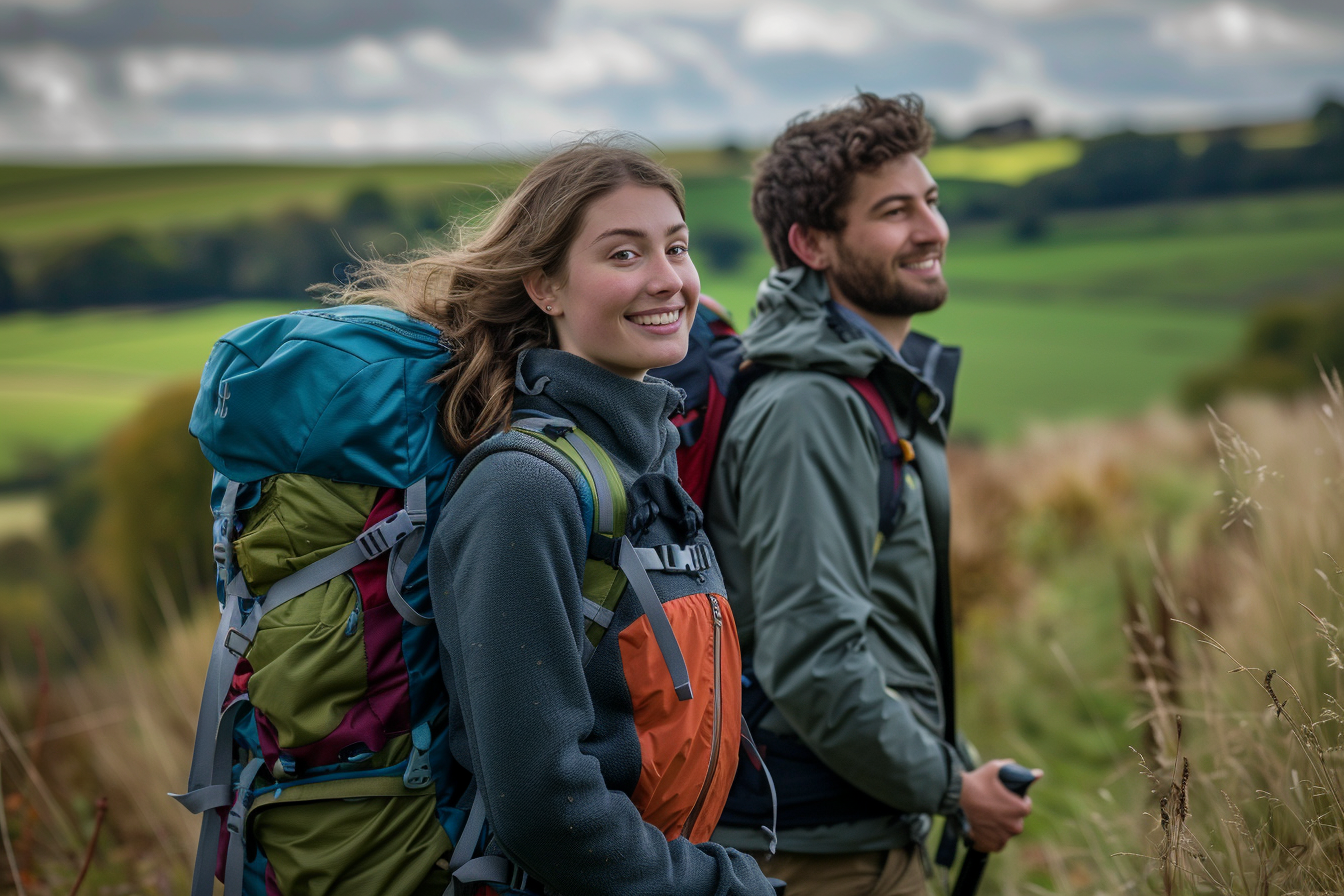 Image gratuite Jeune couple en trekking dans un paysage rural 2