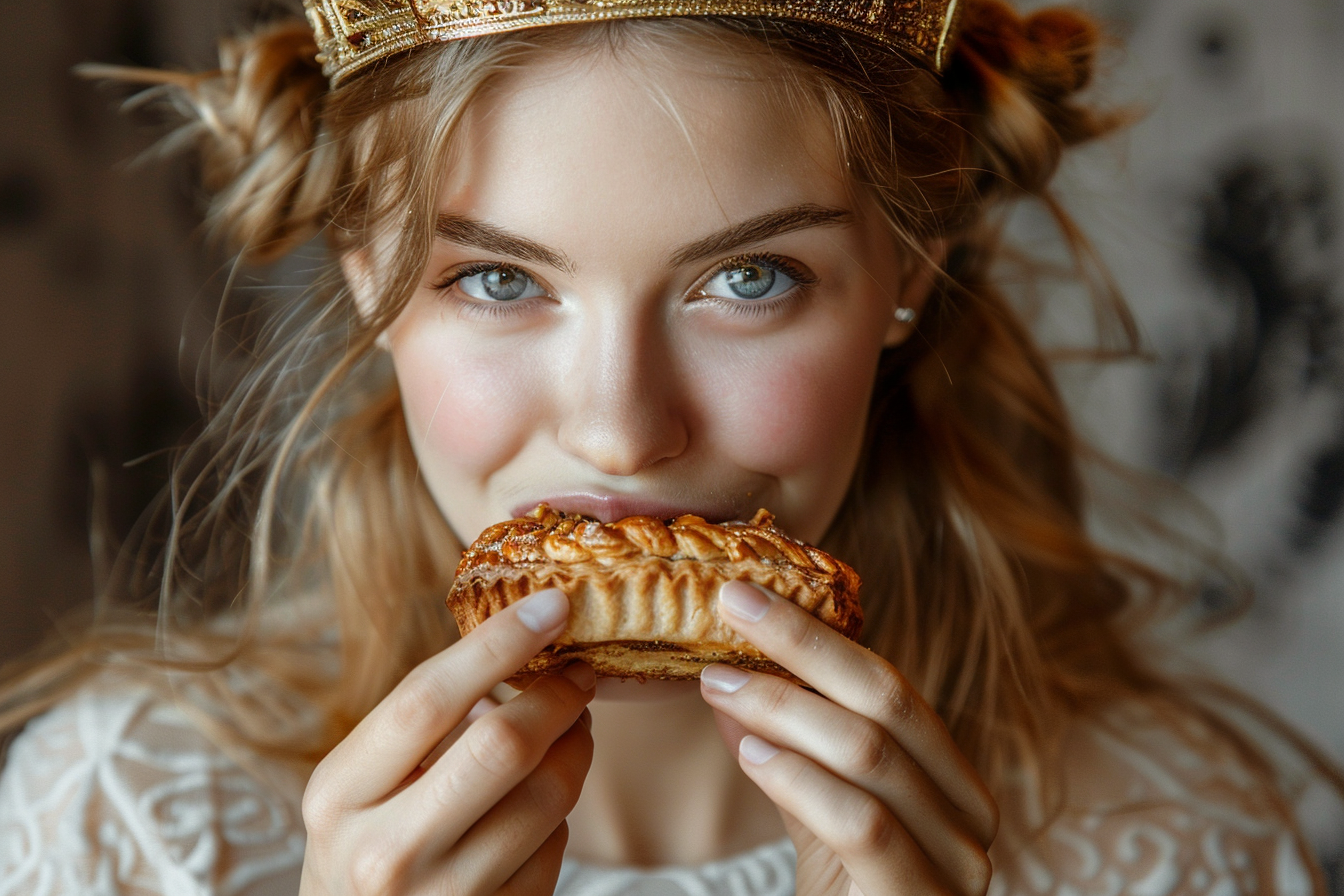 Image gratuite Jeune femme aux cheveux blonds savoure Galette des Rois 2