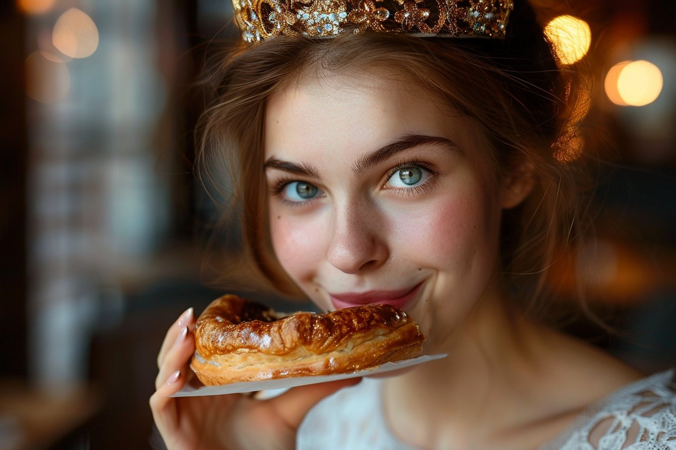 Image gratuite Jeune femme aux cheveux bruns déguste Galette des Rois 2
